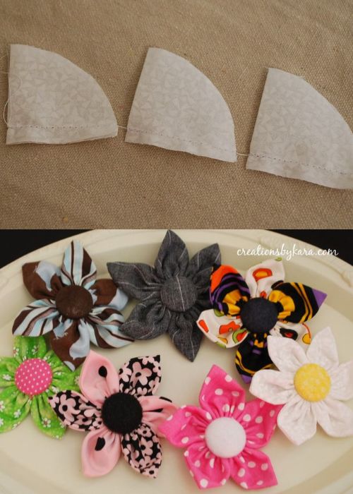 Fabric flower brooches or hair accessories